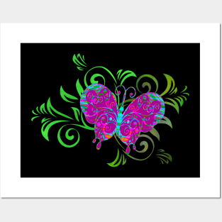 Decorative Pink Butterfly Silhouette Art Posters and Art